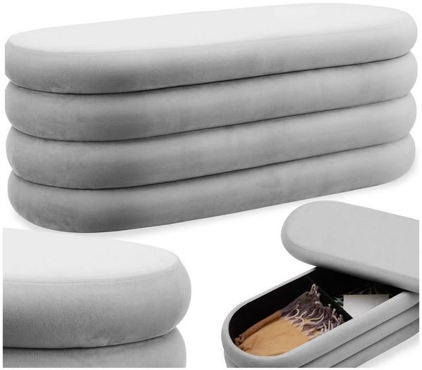 tectake® Sitzbank mit Stauraum, Scandi Samt Sitzhocker, Hocker mit Stauraum, Pouf, Polsterhocker, Sitztruhe, Truhe mit Deckel, Truhenbank mit Stauraum, Möbel Wohnzimmer - Samtoptik grau
