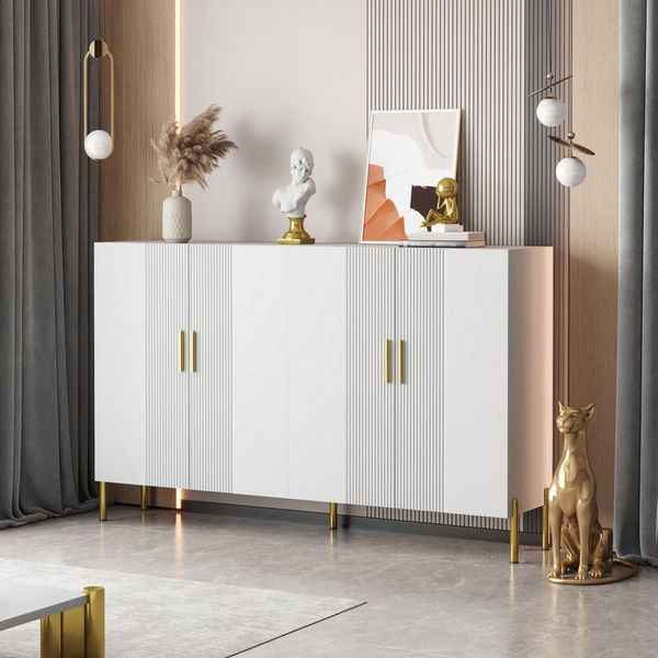 REDOM Sideboard Moderner weißer Sideboard-Schrank mit (Wohnzimmerschrank, Aufbewahrungsschrank, 1 St, 4 Türen), mit goldene Metallbeine