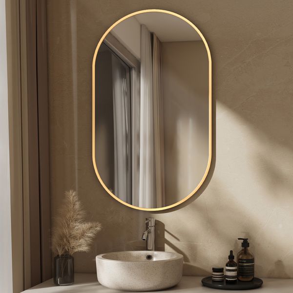 EMKE Badspiegel Elliptisch Wandspiegel 60x100cm Gold Aluminum Frame Spiegel Badezimmerspiegel