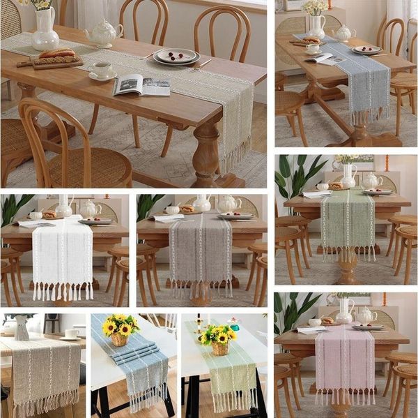 Blusmart Tischläufer Klassische Tischfahne im nordischen Stil (Tischdecke mit Quasten im Boho-Landhausstil 1-tlg, Handgefertigte Quasten, waschbar), Geeignet als Tischdekoration