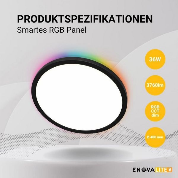 ENOVALITE LED Deckenleuchte Smartes RGB Panel Up&Down, 36W, 3760lm, ø400mm, Tuya App, CCT, dimmbar, LED fest integriert, warmweiß, CCT, neutralweiß, RGB, kaltweiß, Google Assistant, Amazon Alexa, Wifi