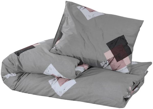vidaXL Bettwäsche-Set, Baumwolle grau / rosa, 135x200 cm Bild 3