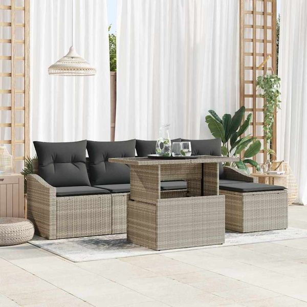 vidaXL Garten-Sofa-Set mit Kissen 6 pcs Hellgrau 3348988