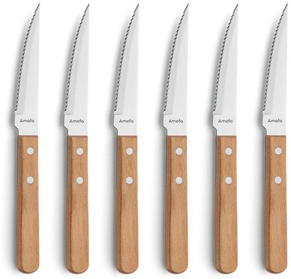 Amefa 'PIZZA' Steakmesser Set 6-teilig, Holz natur, 8 cm