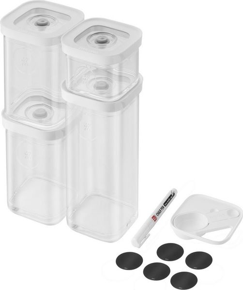 ZWILLING Fresh & Save Cube Set, Größe S, 6-teiliges Aufbewahrungsset mit. 4 Vorratsboxen, Messlöffel, NFC-Etiketten, Kreidest