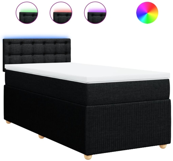 vidaXL Boxspringbett mit Matratze Schwarz 90x200 cm Stoff 3289655