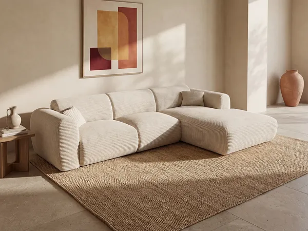 Vente-unique - POGNI Sofa SamtStoff Beige - B 165 cm x H 73 cm x L 280 cm
