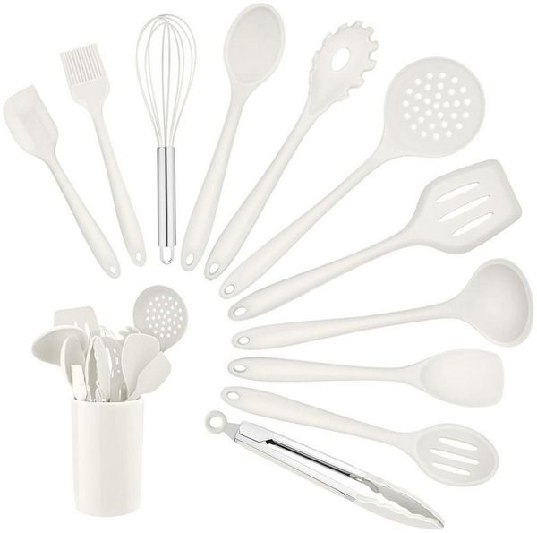 LuxusKollektion Kochbesteck-Set Küchenhelfer Set 12 Silikon Antihaft Kochbesteck Weiß