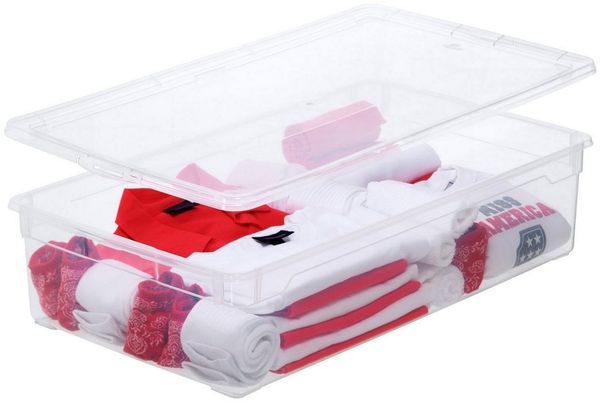 ROTHO Aufbewahrungsbox CLEAR, 30 Liter, Transparent, Kunststoff, verschließbarer Deckel, stapelbar