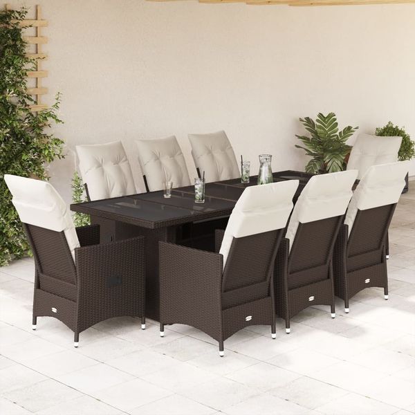 vidaXL 9-tlg. Garten-Bistro-Set mit Kissen Braun Poly Rattan 3277243