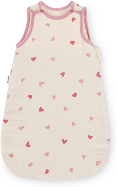 Ehrenkind® Baby Sommerschlafsack Rund Musselin 0.5 TOG | aus weicher OEKO-TEX zertifizierter Bio-Baumwolle | Sommer Baby Schlafsack Baby 0.5 TOG Gr. 62/68 Natur Herzen