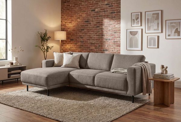 Home affaire Ecksofa Sveeva, L-Form, B. 238 cm, schwarze Metallfüße, langlebiger Webstoff, mit Wellenunterfederung, viele Farben