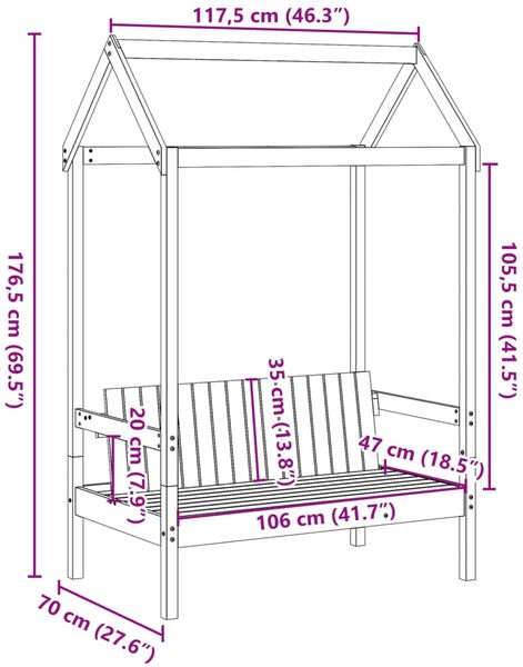 vidaXL Bank mit Dach Weiß 117,5x70x176,5 cm Massivholz Kiefer 846995 Bild 9