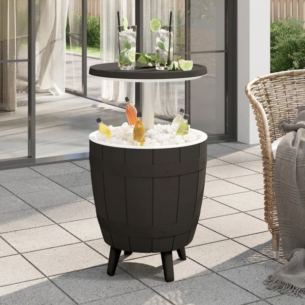 3-in-1 Tisch,Gartentisch mit Eiskühler Schwarz Polypropylen