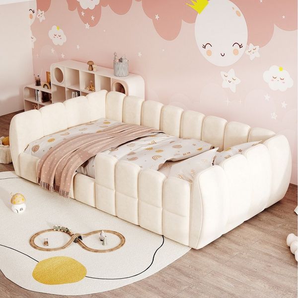 Celya Polsterbett Gepolstertes Kinder-Bodenbett, Samtbezug (Ohne Matratze, komplett geschlossenes Design, abgerundete Ecken), geeignet für Kinder-, Kleinkind- und Jugendzimmer