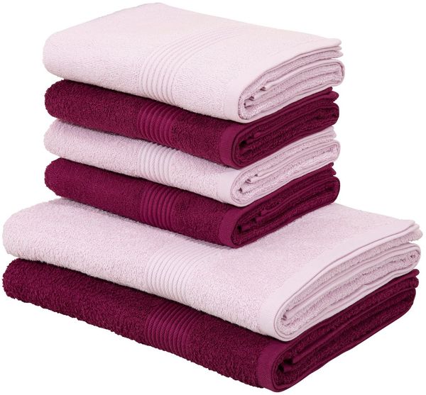 OTTO home Handtuch Set Anna, 2 Duschtücher 70x140, 4 Handtücher 50x100, Walkfrottee (Set, 6-St), Handtuch-Set, gestreifte Bordüre, weich, 100% Baumwolle, zweifarbig