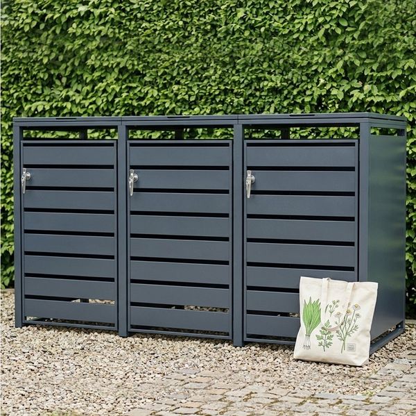 GARLIVO Mülltonnenbox Thymian Mülltonnenbox 3er 240L - wetterfest und langlebig, Verschließbare Mülltonnenverkleidung -modernes Design als Sichtschutz