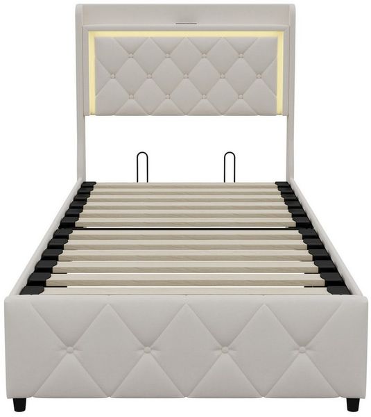Gdood Polsterbett LED Stauraumbett 90x200 cm (1-tlg, Hydraulischem Stauraum), Mit LED-Beleuchtung, Ladefunktion, Samt