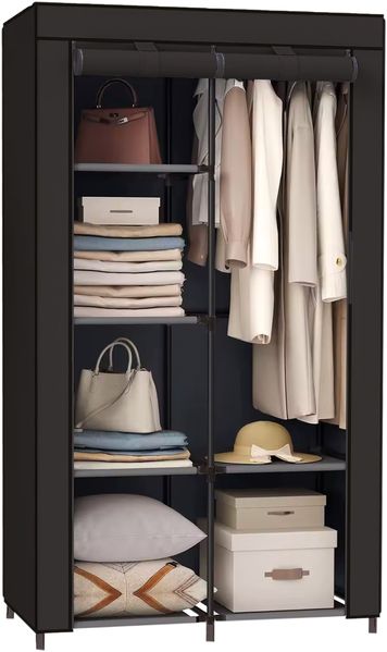 Brixy Kleiderschrank - Garderobenschrank - Kleiderschrank - Faltbar - Stoff Faltschrank - Campingschrank - 88 x 45 x 168 cm - Schwarz