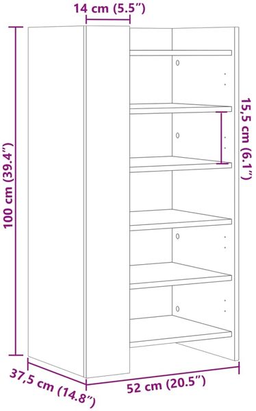 vidaXL Schuhschrank Sonoma-Eiche 52x37,5x100 cm Holzwerkstoff 848446 Bild 10