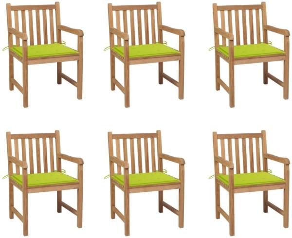 vidaXL Gartenstühle 6 Stk. mit Hellgrünen Kissen Massivholz Teak 3073042