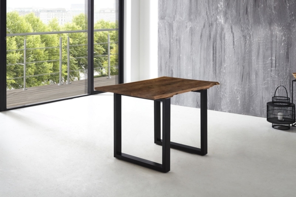 Esstisch Baumkante massiv Akazie nussbaum 140 x 80 schwarz U-Gestell LUBIN 76509388 Bild 3