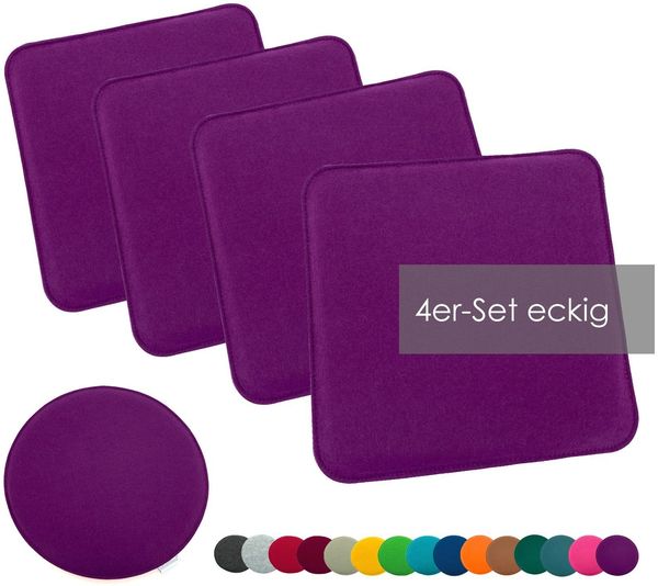 heimtexland Â® Sitzkissen Set Filz Stuhlkissen Stuhlauflage Filzkissen Stuhl Polster Kissen Typ631 4er Set 35 x 35 cm Eckig Lila