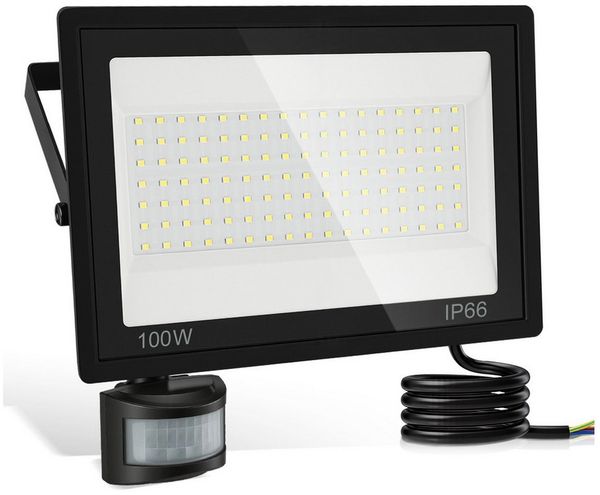 Clanmacy LED Flutlichtstrahler LED Fluter mit Bewegungsmelder 100W Außenleuchte Kaltweiß Spotlight