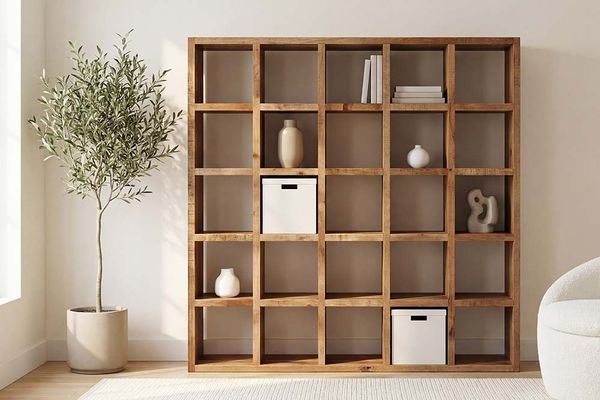 riess-ambiente Bücherregal IRON CRAFT 200cm natur - Massivholz, lackiert, 25 Fächer, handmade, Einzelartikel 1-tlg, großer Raumteiler mit viel Stauraum - ideal für Arbeits- & Wohnzimmer