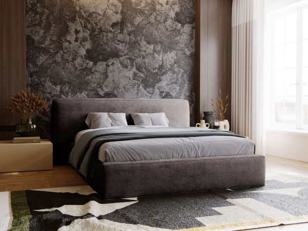 GRAINGOLD Monza Polsterbett 160x200, mit gepolstertes Kopfteil, Bettkasten, Kopfteil, Chenille-Stoff, Dunkelgrau