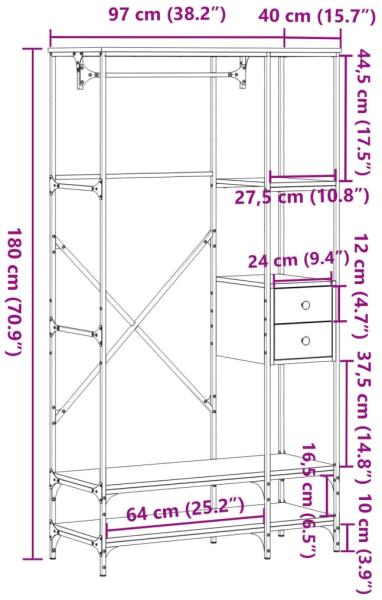vidaXL Kleiderständer mit Ablagen Sonoma-Eiche Holzwerkstoff 847860 Bild 8