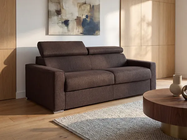 Schlafsofa 4-Sitzer Stoff VIZIR - Braun - Mit Lattenrost: 160 cm - Matratze: 18 cm mit Memory Schaum