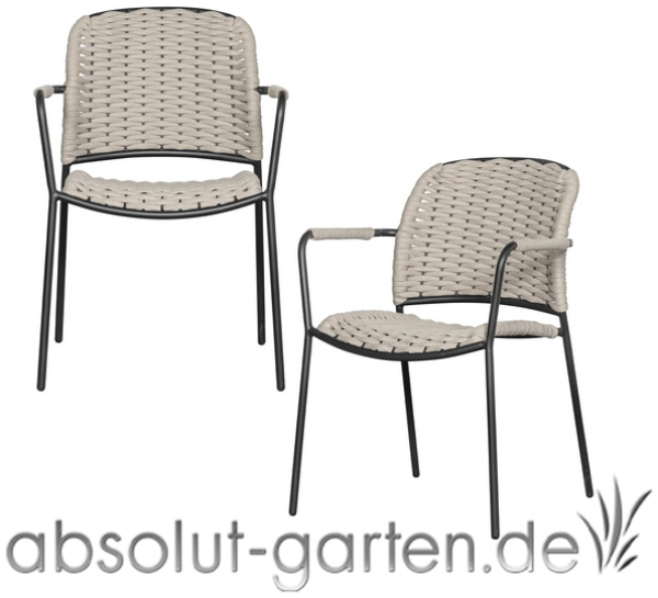 Gartenstuhl Taku 2er-Set aus Metall mit Armlehne, Sand