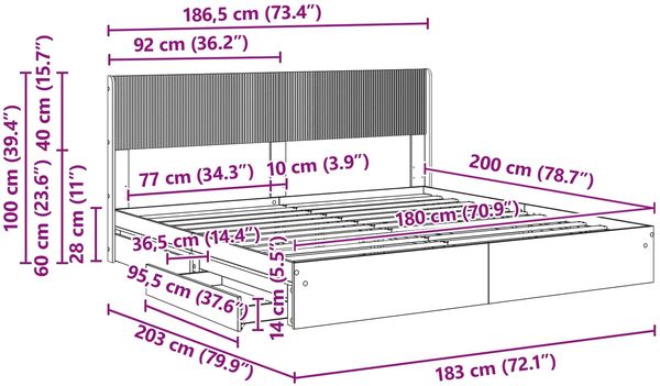 vidaXL Bettgestell mit Stauraum und Kopfteil Grau Sonoma 180 x 200 cm 3414364 Bild 10