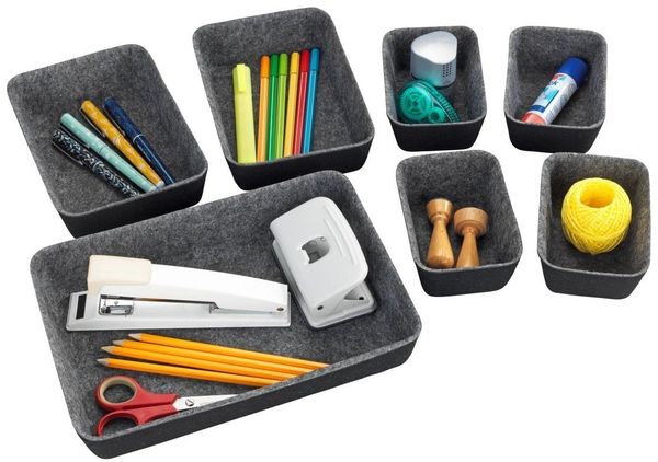 WENKO Organizer (Set, 7 St), Aufbewahrungsboxen für Schubladen, 3 Größen, recycelter Polyesterfilz