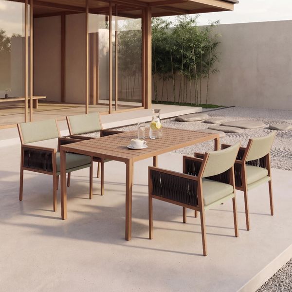 Garten-Essgarnitur HWC-Q12, Gartengarnitur Tisch+4xStuhl Sitzgruppe, Polyrattan Olefin (210 g/m²) ~ grün
