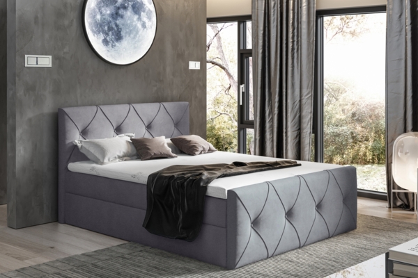 99rooms Arian Lux Boxspringbett Velours 200x200 cm Dunkelgrau