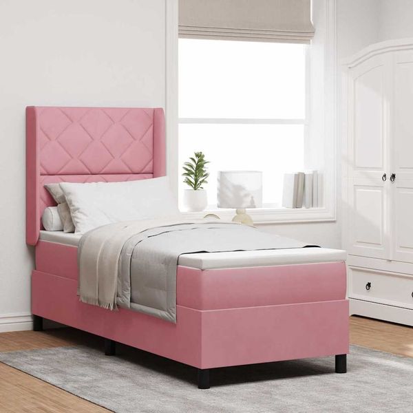 vidaXL Boxspringbett mit Matratze mit Kopfteil Rosa 80 x 200 cm Samt 3342037