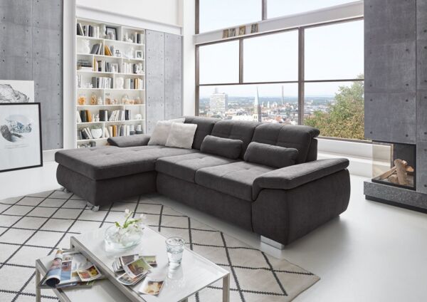 Die PlanBar Ecksofa MP-IN16037 L-Form mit Kaltschaum-Polsterung, mit Sitztiefenverstellung & Zierkissen