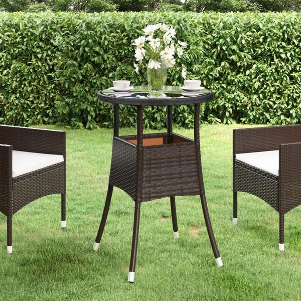 vidaXL Gartentisch Ø60x75 cm Hartglas und Poly Rattan Braun 310599