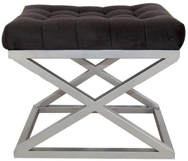 Atelier Del Sofa Stylish Pouffe with Metal Frame, 50 cm Width, 42 cm Height, 40 cm Depth | 100% Polyester Babyface Fabric in Silver & Black | Perfect for Modern Living Spaces