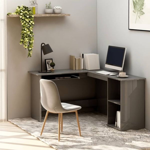vidaXL Eckschreibtisch in L-Form Hochglanz-Grau 120×140×75 cm 800755