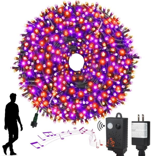 400 LED-Halloween-Weihnachtslichter für den Außenbereich, orange und violette Weihnachtsbaumlichter, wasserdichte Blinklichter, grünes Kabel zum Anschluss an Lichterketten, 8 Dekorationsmodi für den Innenbereich Bild 5