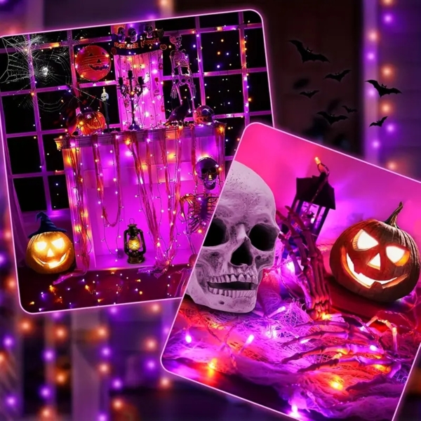 400 LED-Halloween-Weihnachtslichter für den Außenbereich, orange und violette Weihnachtsbaumlichter, wasserdichte Blinklichter, grünes Kabel zum Anschluss an Lichterketten, 8 Dekorationsmodi für den Innenbereich Bild 2