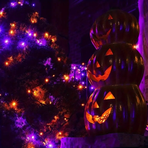 400 LED-Halloween-Weihnachtslichter für den Außenbereich, orange und violette Weihnachtsbaumlichter, wasserdichte Blinklichter, grünes Kabel zum Anschluss an Lichterketten, 8 Dekorationsmodi für den Innenbereich Bild 3