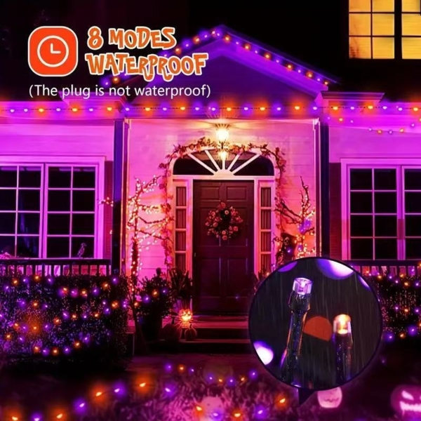400 LED-Halloween-Weihnachtslichter für den Außenbereich, orange und violette Weihnachtsbaumlichter, wasserdichte Blinklichter, grünes Kabel zum Anschluss an Lichterketten, 8 Dekorationsmodi für den Innenbereich Bild 4