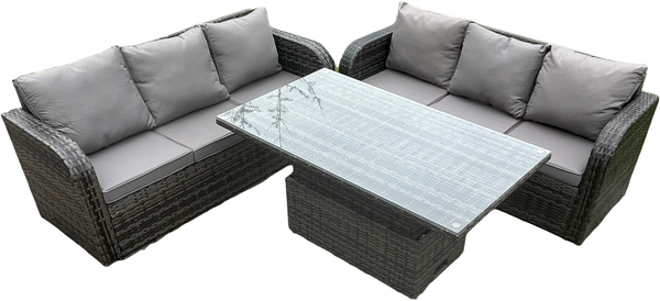 Fimous 6-Sitzer Garten Dining Sets Outdoor Rattan Möbel Lounge Sofa Höhe Einstellbare Steigende Hubtisch Set Dunkelgrau Gemischt