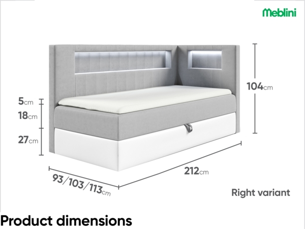 MEBLINI Kinderbett mit Bettkasten GARETH 3 90x200 Rechts – H3/Grau Samt Gepolstert Einzelbett mit Matratze - Polsterbett mit Stauraum - Bett mit Kopfteil – Stauraumbett Bild 6