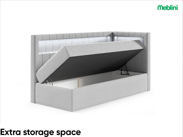 MEBLINI Kinderbett mit Bettkasten GARETH 3 90x200 Rechts – H3/Grau Samt Gepolstert Einzelbett mit Matratze - Polsterbett mit Stauraum - Bett mit Kopfteil – Stauraumbett Bild 5