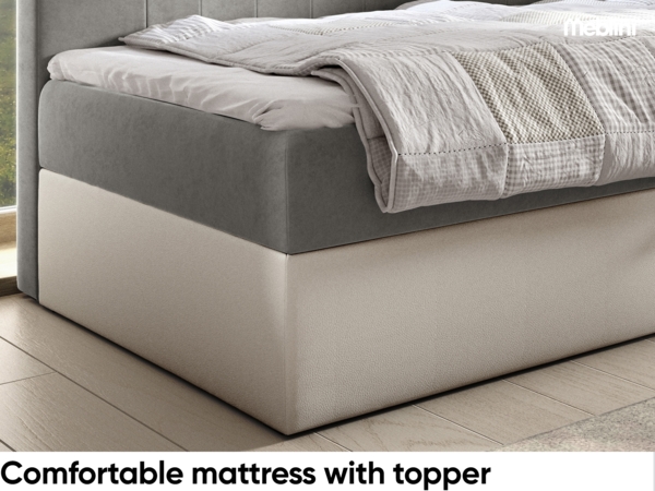 MEBLINI Kinderbett mit Bettkasten GARETH 3 90x200 Rechts – H3/Grau Samt Gepolstert Einzelbett mit Matratze - Polsterbett mit Stauraum - Bett mit Kopfteil – Stauraumbett Bild 4